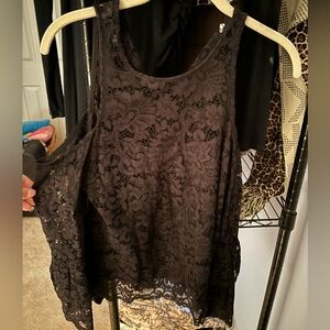 Red Haute lace off shoulder top